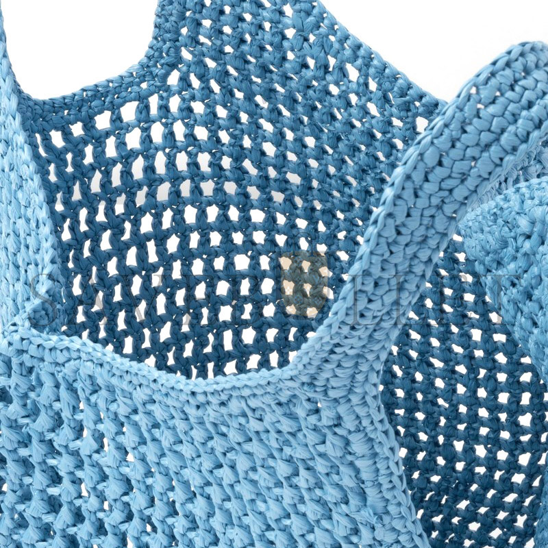 PRADA TRIANGLE LOGO BUCKET TOTE RAFFIA BLUE 1BG424 (53*40cm)